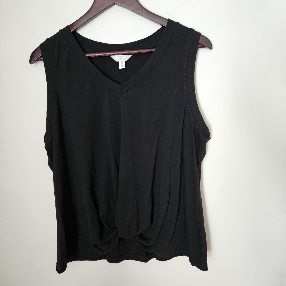 Time & Tru Black Sleeveless Tank Top Front Twist Knot Solid V-Neck XXL 20 Casual
